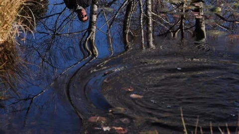 Disappointed Golfer Reflected Upside Down and Hitting the Golf Ball in the Water Stock-Footage 269893890