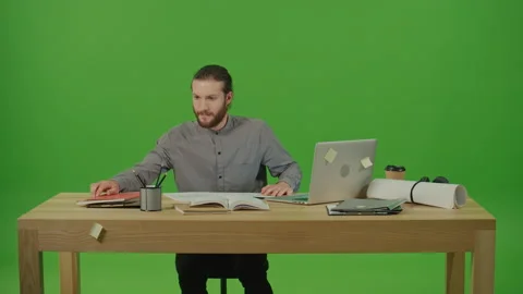 Disappointed Man Freelancer Student Studying Online and Making Homework Stock Footage 220466797