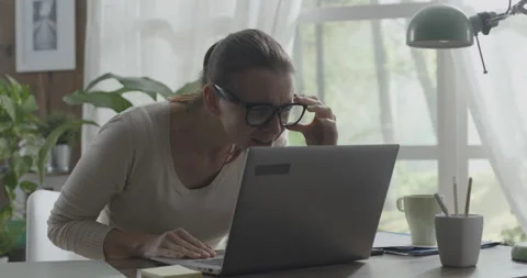 Disappointed woman with eyesight problems Stock Footage 151160997
