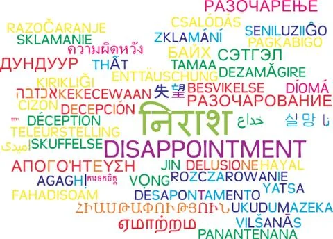 Disappointment multilanguage wordcloud background concept Stock Illustration