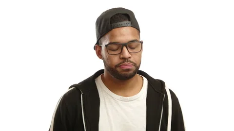 Disapproving Young Multiracial Man Shaking Head in Glasses and Cap Stock Footage 274507583