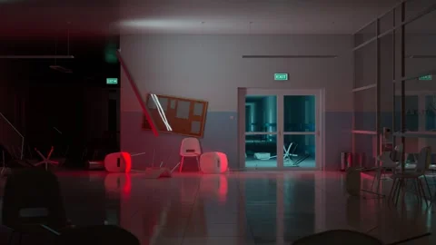 Disarray in a Hospital Scene with Red and Blue Tones Vidéo 288967828