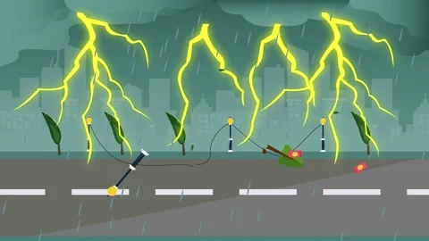 Disarray road at rainy thunderstorm Stock Footage 138514342