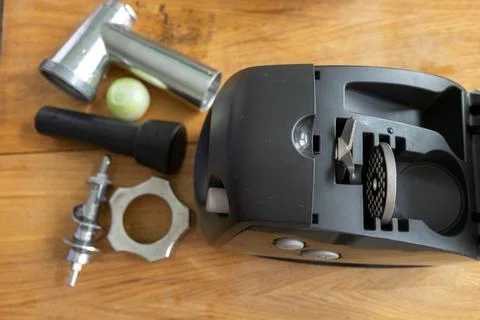 Disassembled automatic meat grinder. The preparation of the filling for dumpl Stock Photos