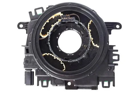 Disassembled broken steering column electrical cable on white background Stock Photos