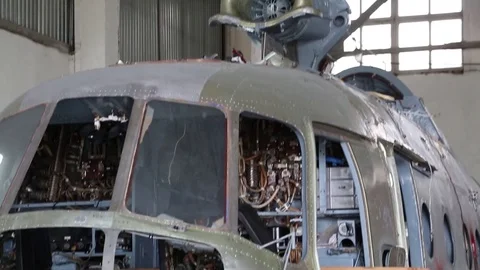 The disassembled cabin of the plane in the workshop. Stock Footage 82800020