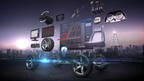 Disassembled car, Car infotainment system, navigation panel, connect internet, Stock Footage 70191360