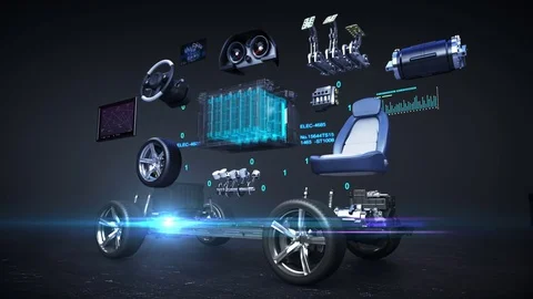 Disassembled car, Electronic, lithium ion battery . Charging car battery.1. 스톡 동영상 70084494