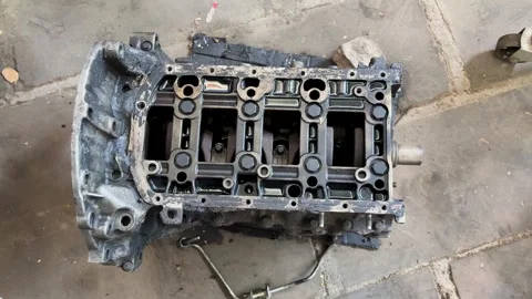 Disassembled Car Engine Block During Automotive Repair and Engine Overhaul Stock Footage 340955107