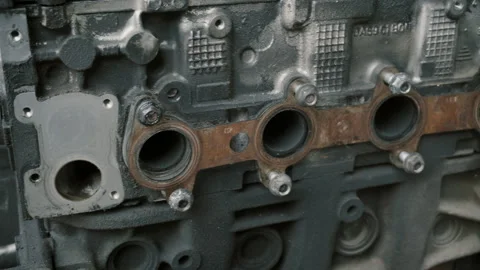 Disassembled car engine in garage Stock Footage 86347953
