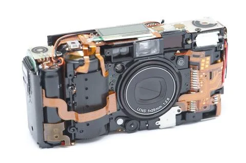 Disassembled compact camera with front removed Stock Photos