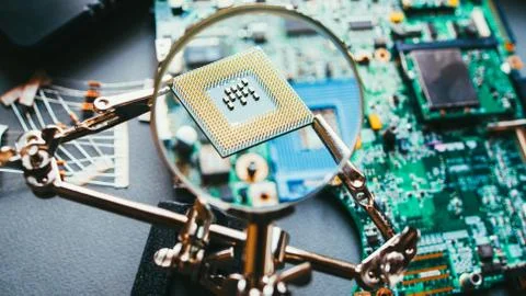 Disassembled computer components cpu processor Stock Photos