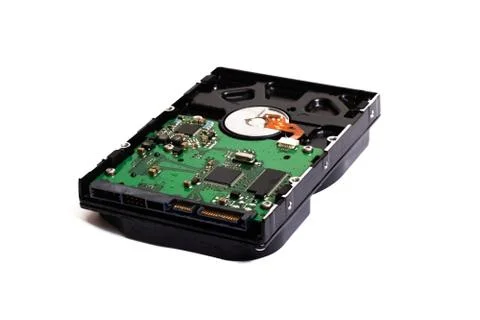 Disassembled computer hard drive isolated on white background Stock Photos