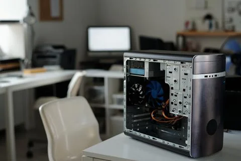 Disassembled computer processor on desk 스톡 사진