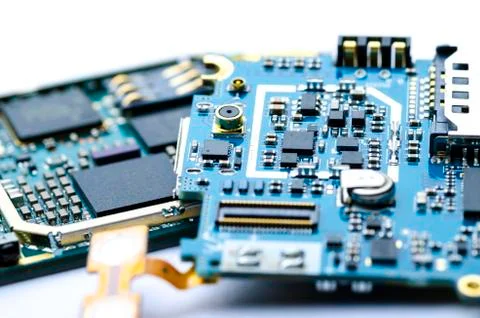 Disassembled electronic boards with chips Stock Photos