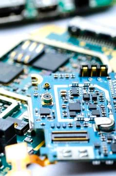 Disassembled electronic boards with chips Stock Photos