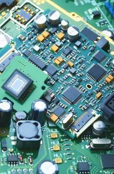 Disassembled electronic boards with microchips Stock Photos