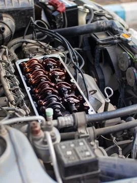 Disassembled engine. engine repair close up Fotos Stock