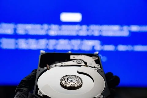 Disassembled hard drive computer, computer screen. Stock Photos