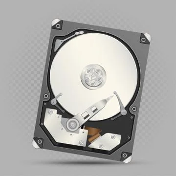 Disassembled hard drive gray background Stock Illustration