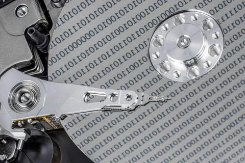 Disassembled hard drive.Open disk. Stock Photos