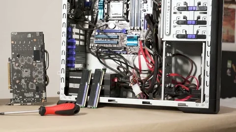 Disassembled Hardware. Fixing Computer in  Service Center Stock Footage 85404662