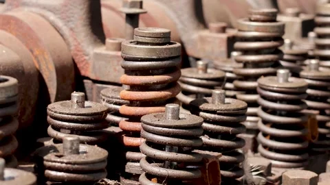 Disassembled Heavy Duty Diesel Engine Cylinder Head With Valve Springs. Stock Footage 344688712