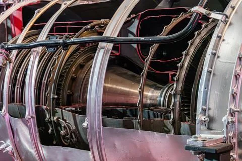 Disassembled Jet Engine Close-Up with Precision Engineering Details Stock Photos