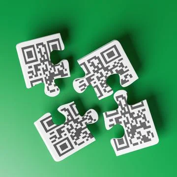 Disassembled jigsaw puzzle elements with the QR code above Stock Illustration