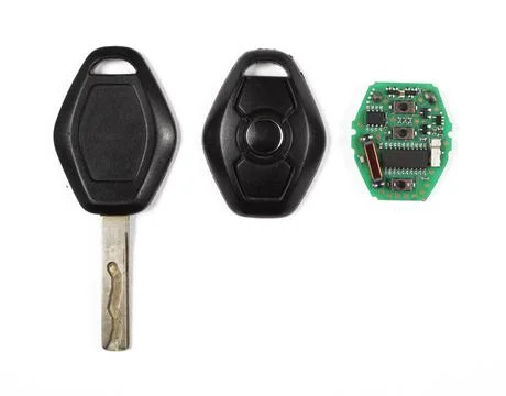 Disassembled modern car key, isolate on white background. Foto stock