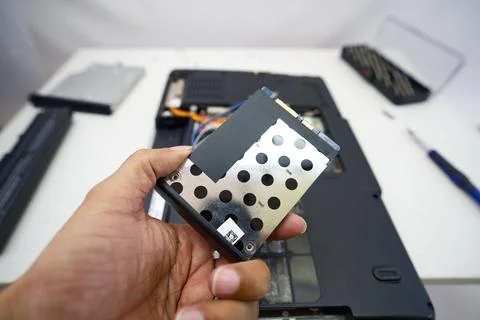 Disassembled notebook computer Stockfoto's