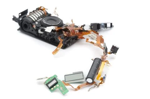 Disassembled old compact camera Stock Photos