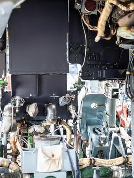 Disassembled paneling in control cabin Stock Photos