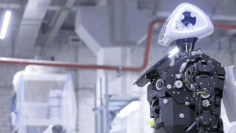 Disassembled robot in production. The robot is ready for assembly, it tests all Stock Illustration