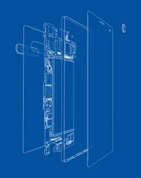 Disassembled smartphone concept outline. Vector Stock Illustration