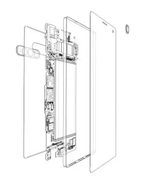 Disassembled smartphone concept outline. Vector Ilustração Stock