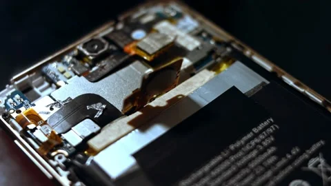 Disassembled smartphone. Technician fixing broken phone, electronics repair Stock Footage 143166821