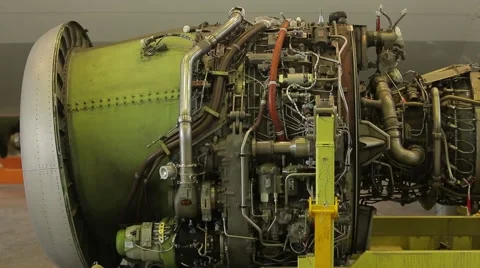 Disassembled turbine engine of the plane. Pano Vidéo 45296588