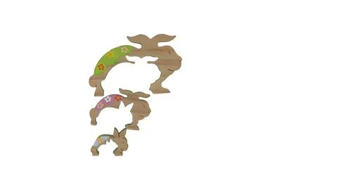 Disassembled wooden rabbit puzzle on white background. Stock Photos