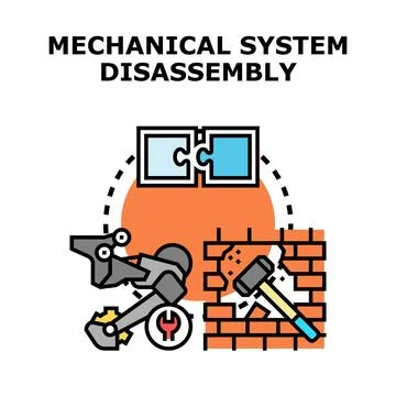 Disassembling mechanical system problem solving concept Stock Illustration