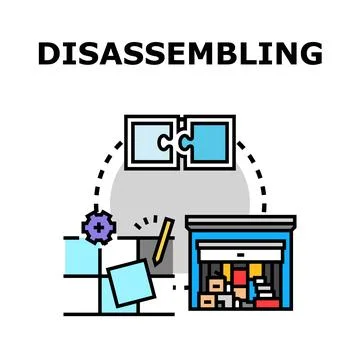 Disassembling parts process of breaking components Stock Illustration