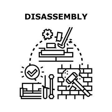 Disassembling structural elements for renovation or removal concept Stockillustratie