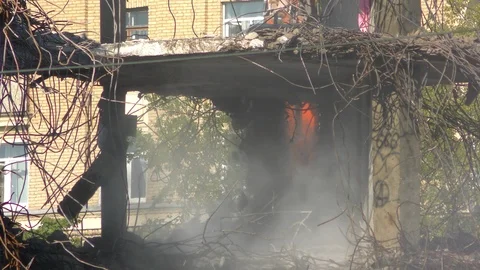Disassembly of the monolithic building structure of hydraulic shears. Stock Footage 101982085