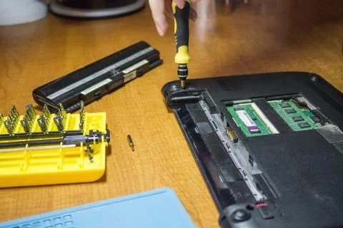 Disassembly of the old laptop. Stock Photos