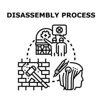Disassembly process concept removing elements breaking structure Illustrazione stock