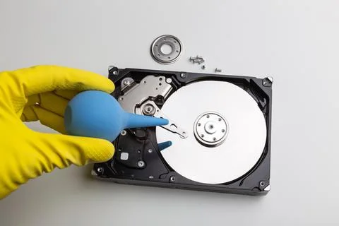 Disassembly process of an external hard drive in details Stock Photos