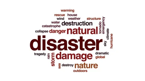 Disaster animated word cloud, text design animation. Stock Footage 75544994