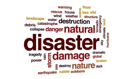 Disaster animated word cloud, text design animation. Stock Footage 75667365