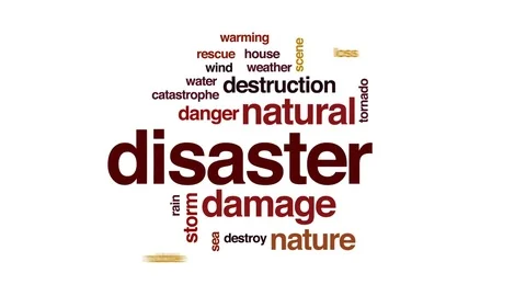Disaster animated word cloud, text design animation. Kinetic typography. Stock Footage 75896926