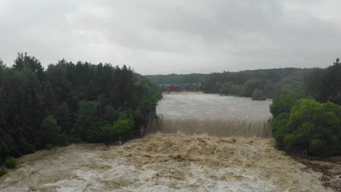 Disaster. Cataclysm. Catastrophe.Fast flowing raging river.Catastrophe.Fast Stock Footage 133450167